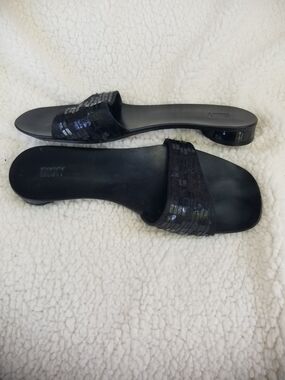 DKNY Black Sequin Slide Sandals